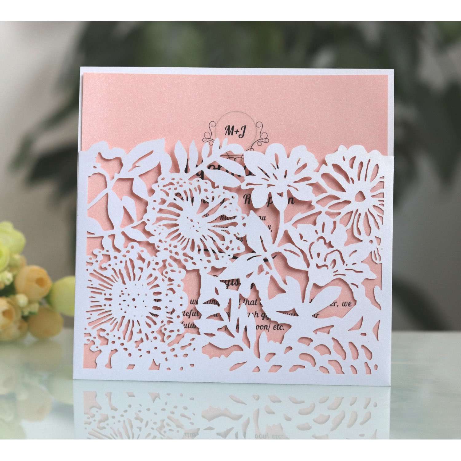 Pocket Invitation Card Lavender Laser Greeting Card Rose Pattern